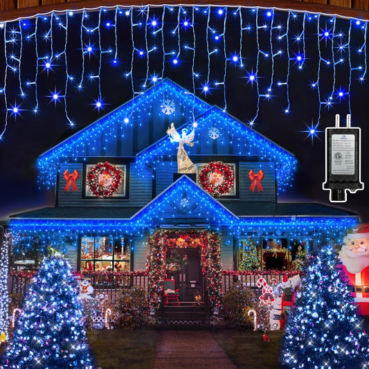 1332 LED 132FT Christmas Lights with 296 Drops, 12 Modes Dimmable Blue Outdoor Hanging Lights with