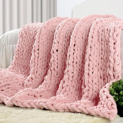 Carriediosa Chunky Knit Throw Blanket 50" X 60", 100% Hand Made Large Chenille Loop Yarn Soft