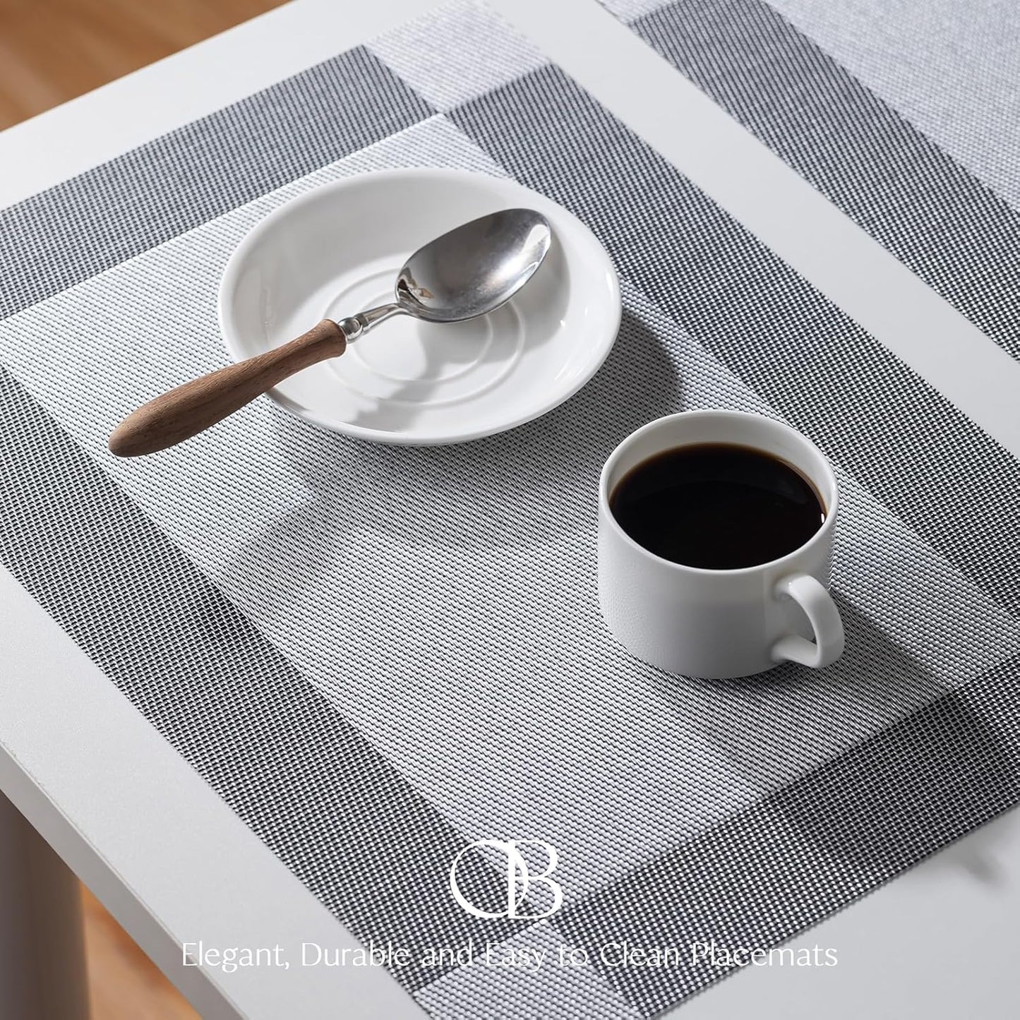 Placemats Set of 6 - Easy Clean Woven Vinyl Placemats for Dining Table, Indoor/Outdoor Place Mats