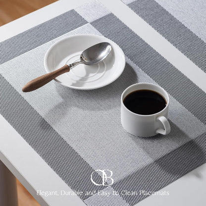 Placemats Set of 6 - Easy Clean Woven Vinyl Placemats for Dining Table, Indoor/Outdoor Place Mats
