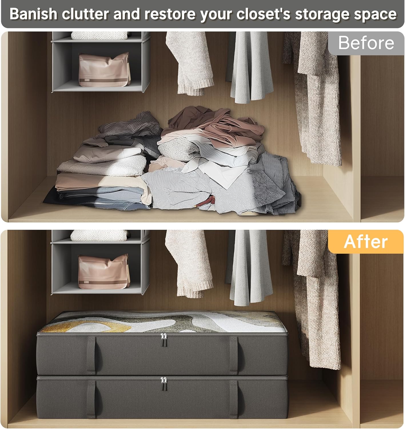 2-Pack Under Bed Storage, 6 Inches Tall Closet Organizers and Storage Bins with Sturdy