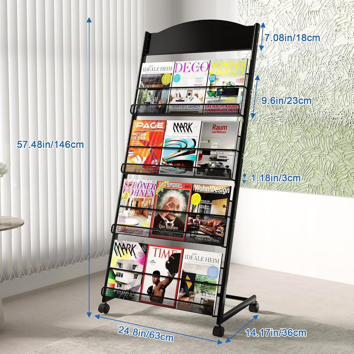 Brochure Display Stand 4 Layer Floor-Standing Magazine Rack Literature Newspaper Catalog Display