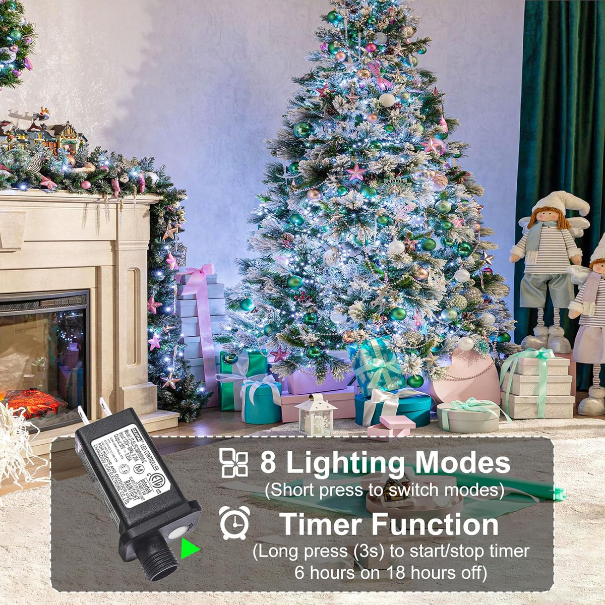 Christmas Lights Outdoor, 66FT 200 LED White Christmas Tree Lights with 8 Modes Waterproof, Plug in