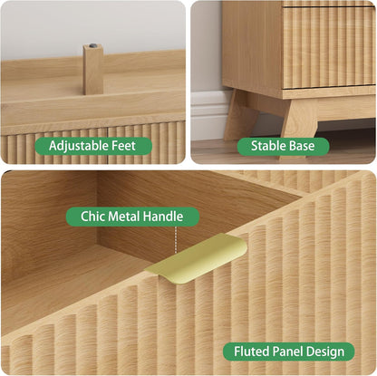 Fluted Dresser for Bedroom with 6 Drawers, 48" Wide Modern Chest of Drawers with Metal Handle
