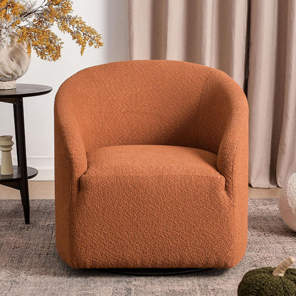 KINWELL 32" Wide Swivel Boucle Accent Chair Armchair, No Assembly Mid-Century Modern Round