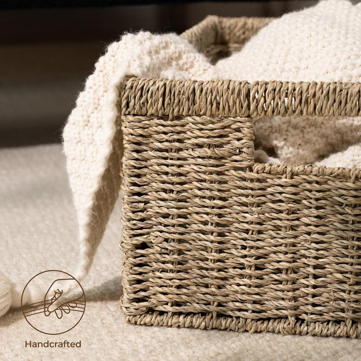 StorageWorks Wicker Storage Baskets, Large and Small Baskets, Handwoven Seagrass Basket for