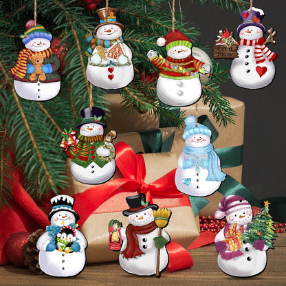 24 Pieces Christmas Snowman Wooden Ornaments Wood Hanging Decoration Set for Christmas Tree Hanging