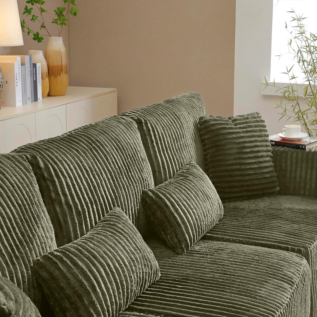 Modular Sectional Sofa Cloud Sectional Couch, 135" Comfy Fluffy L Shaped Olive Green Couches for