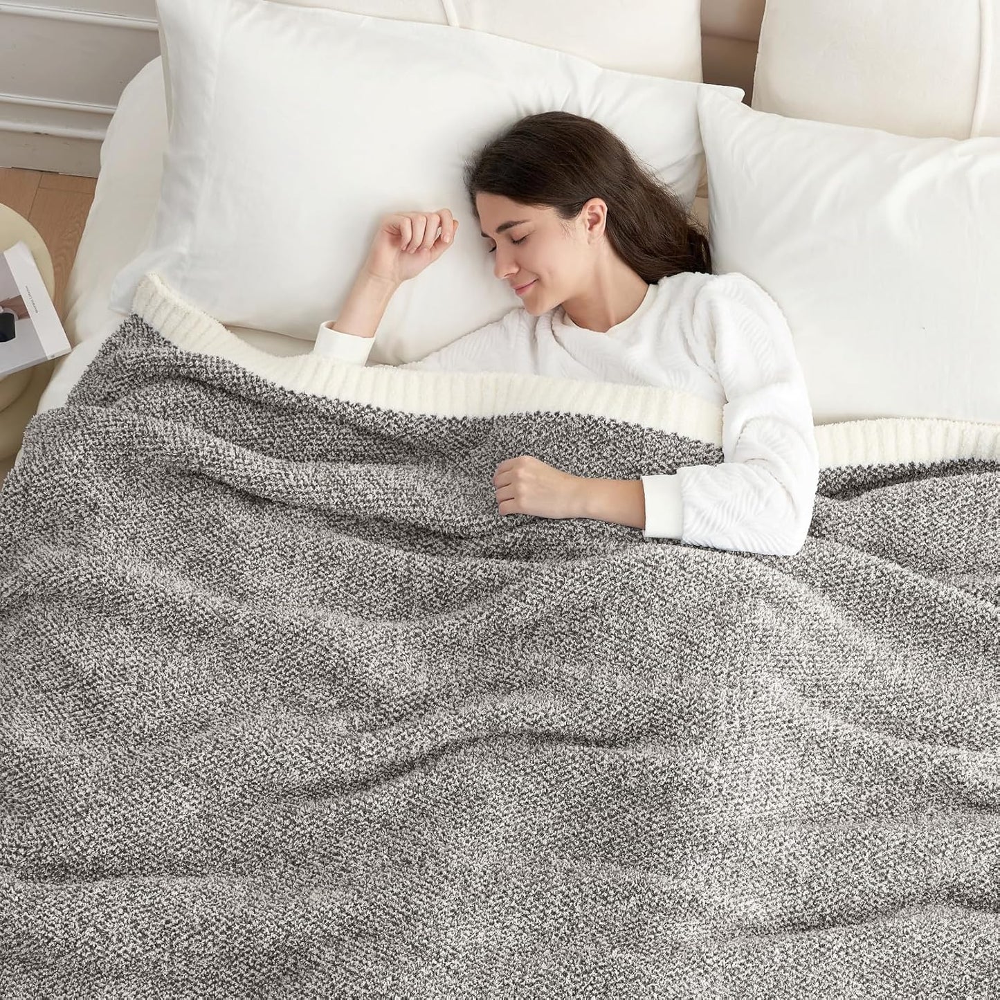Snuggle Sac Oversized Grey Blanket Twin XL 66X90 for Bed, Reversible Super Soft Warm Cozy Knit