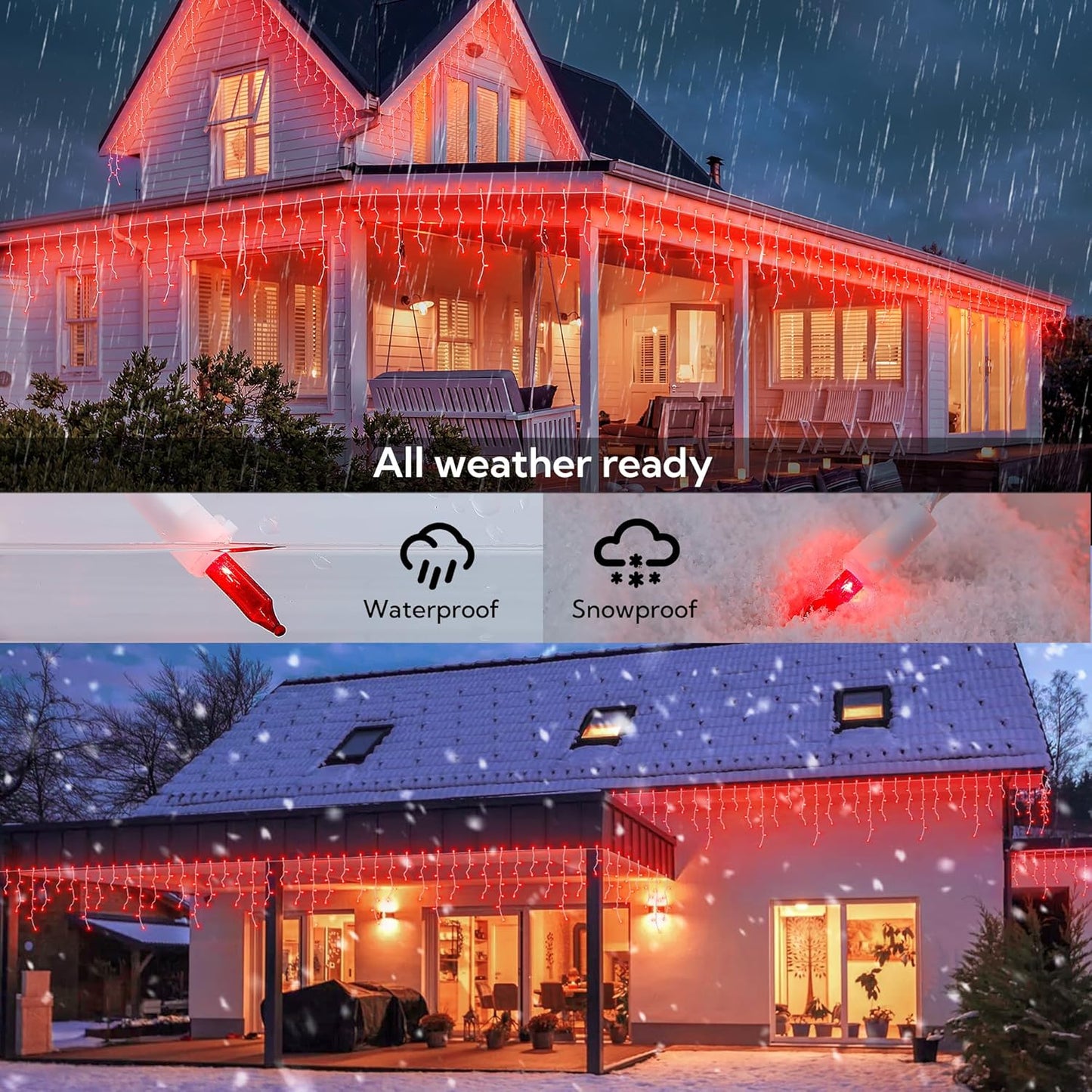 23FT 200Count Red Icicle Lights,White Wire Icicle Mini Lights Plug in with 40 Drops,Hanging Curtain