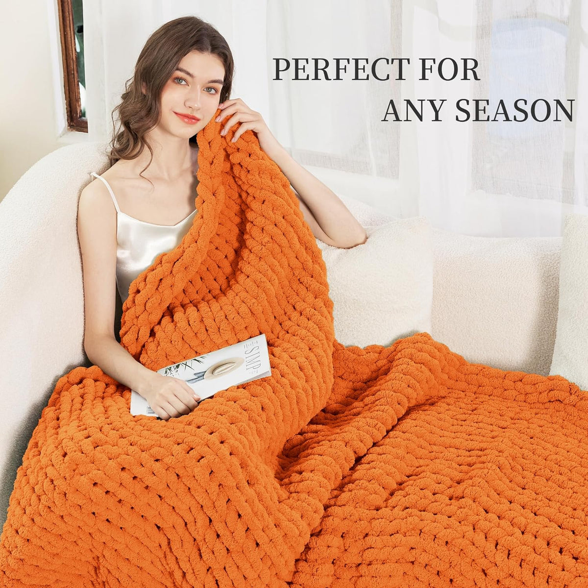 Admitrack Chunky Knit Blanket Throw, 100% Hand Knit Chenille Throw Blanket for Sofa & Home Decor