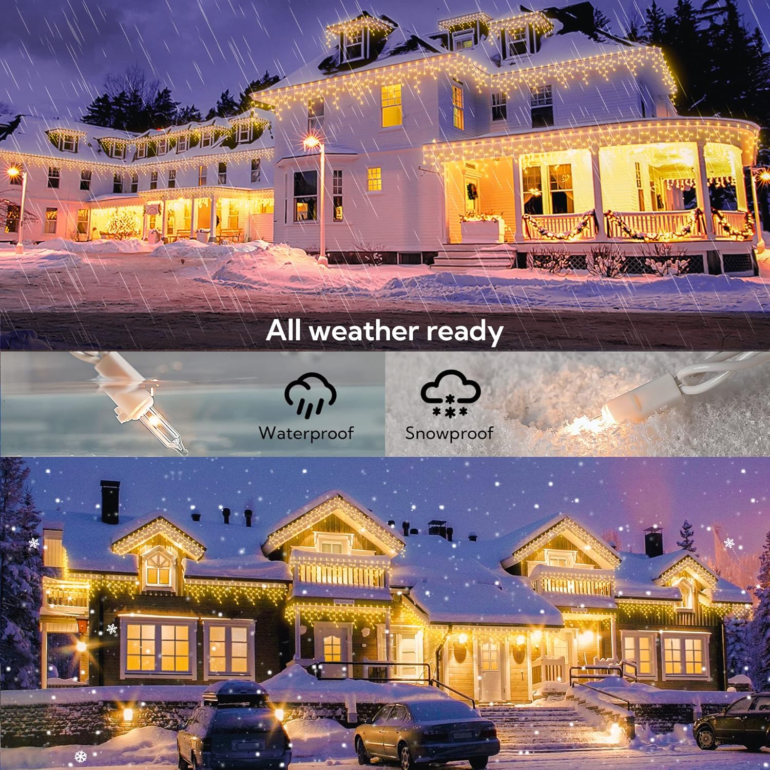 200 Christmas Icicle Lights, Warm White Clear Bulbs with 23FT Long White Wire, Professional Grade