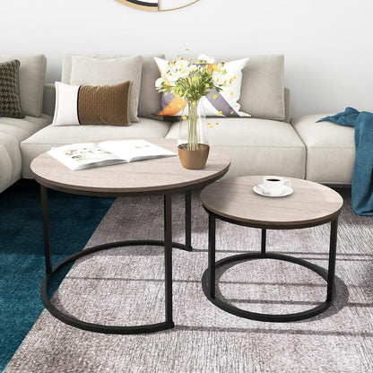 Round Coffee Tables Nesting Side Set of 2 End Tables for Living Room,Round Table with Solid