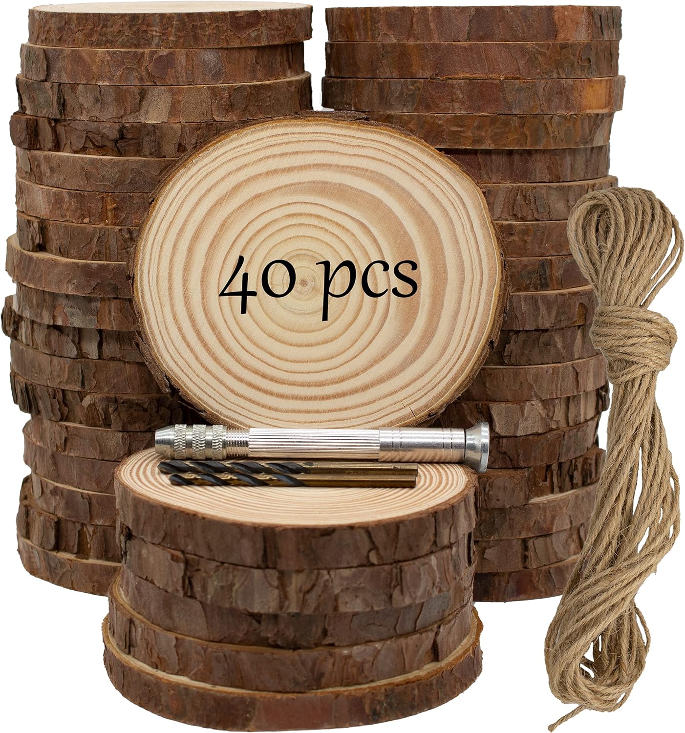 Unfinished Natural Wooden Slices 40 Pcs 3.2-4 Inch Wood Circles for Crafts DIY Christmas Ornament