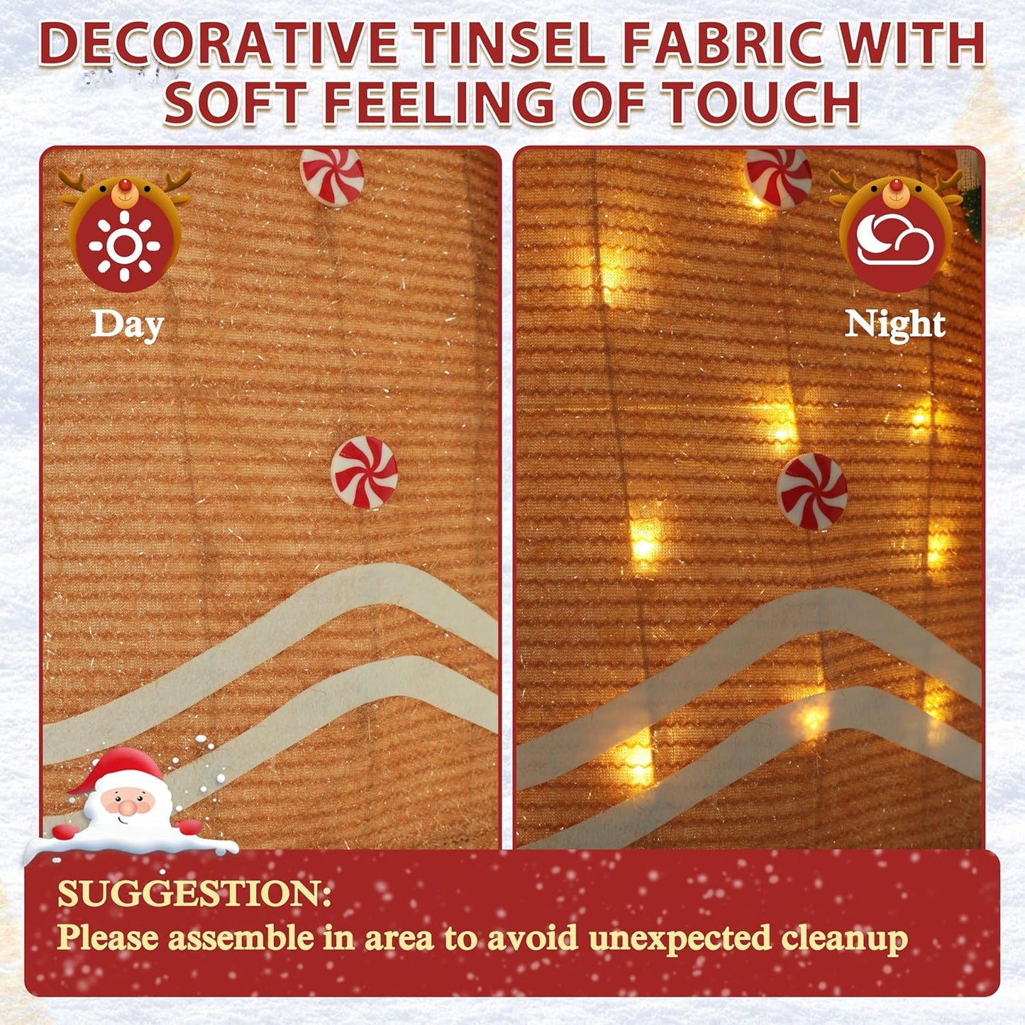 5FT Gingerbread Man with Candy Cane and Gift Box Decoration, 2.5D Pre-Lit Gingerbread Man Decor