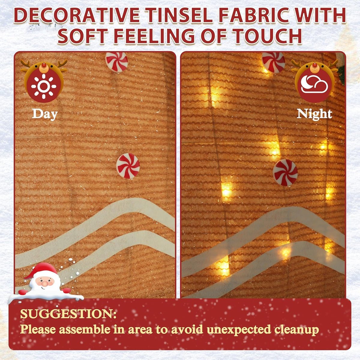 5FT Gingerbread Man with Candy Cane and Gift Box Decoration, 2.5D Pre-Lit Gingerbread Man Decor