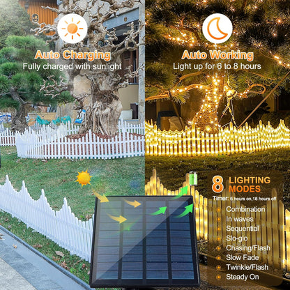 Hopolon 4 Pack Solar Garden Lights Outdoor, 11.1in (H) X 4.6ft (L) 144 Led White Picket Fence
