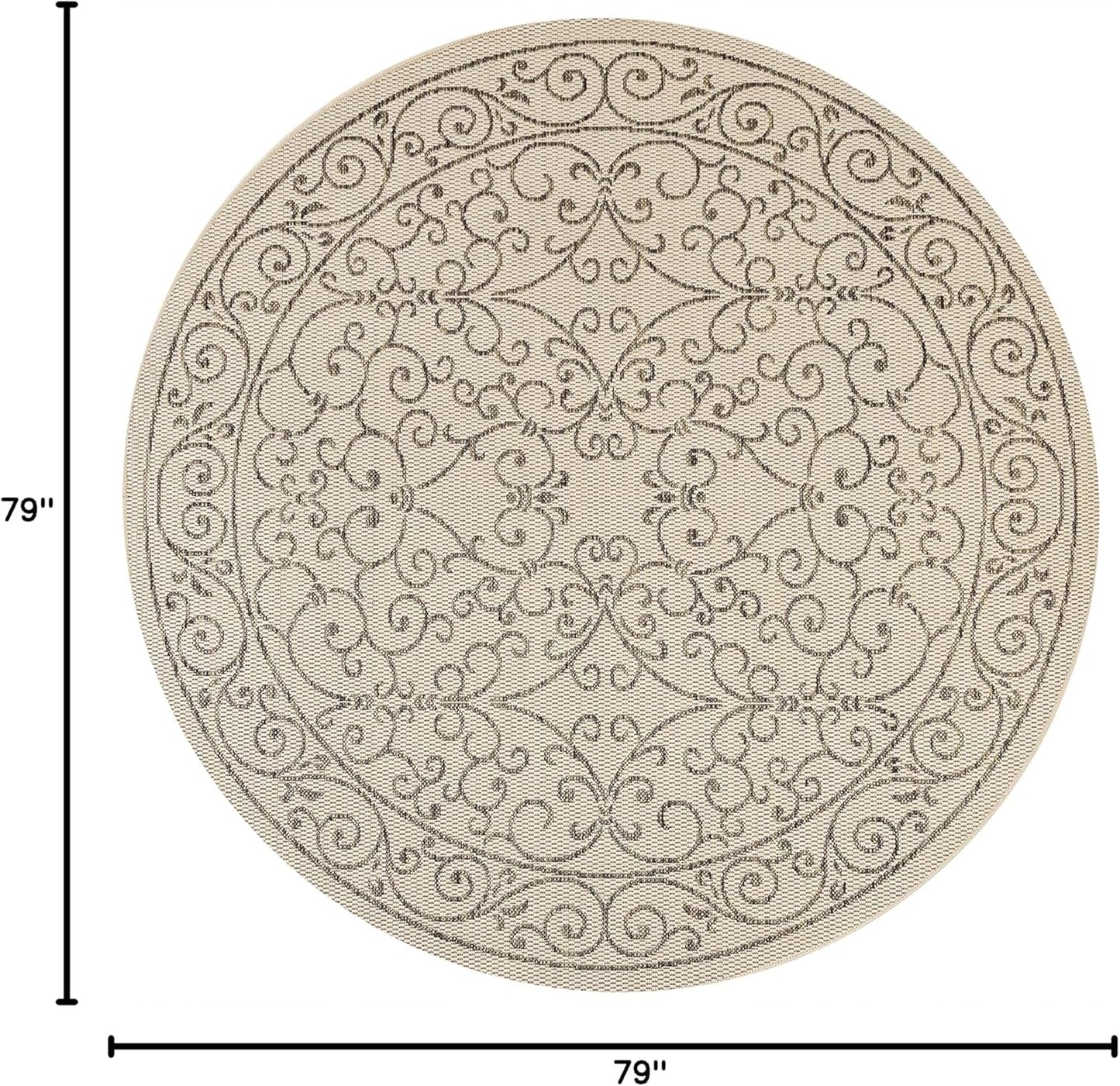 JONATHAN Y Vintage Filigree Indoor Outdoor Round Area Rug 6 Ft Beige/Brown, Charleston Textured