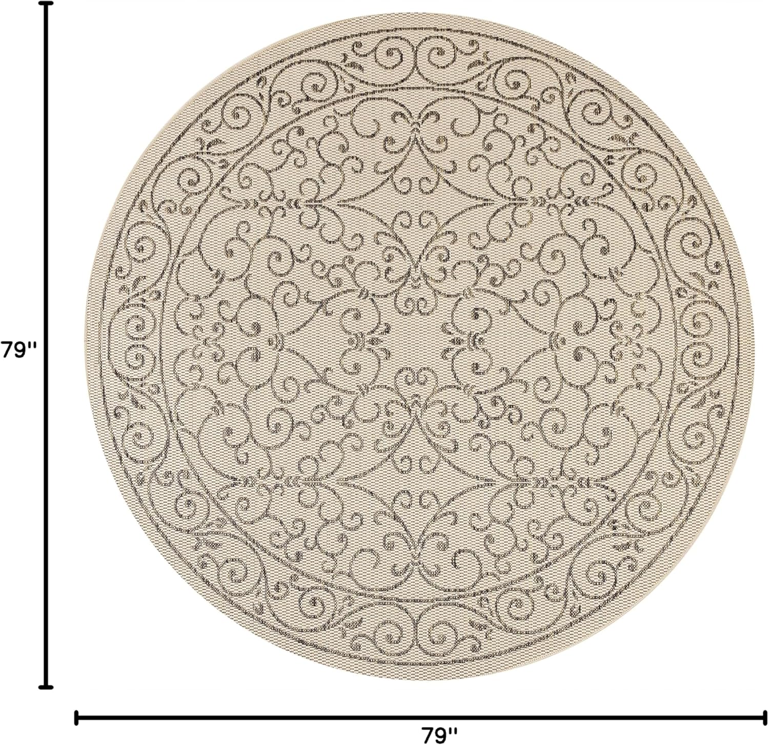 JONATHAN Y Vintage Filigree Indoor Outdoor Round Area Rug 6 Ft Beige/Brown, Charleston Textured
