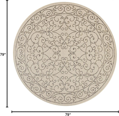 JONATHAN Y Vintage Filigree Indoor Outdoor Round Area Rug 6 Ft Beige/Brown, Charleston Textured