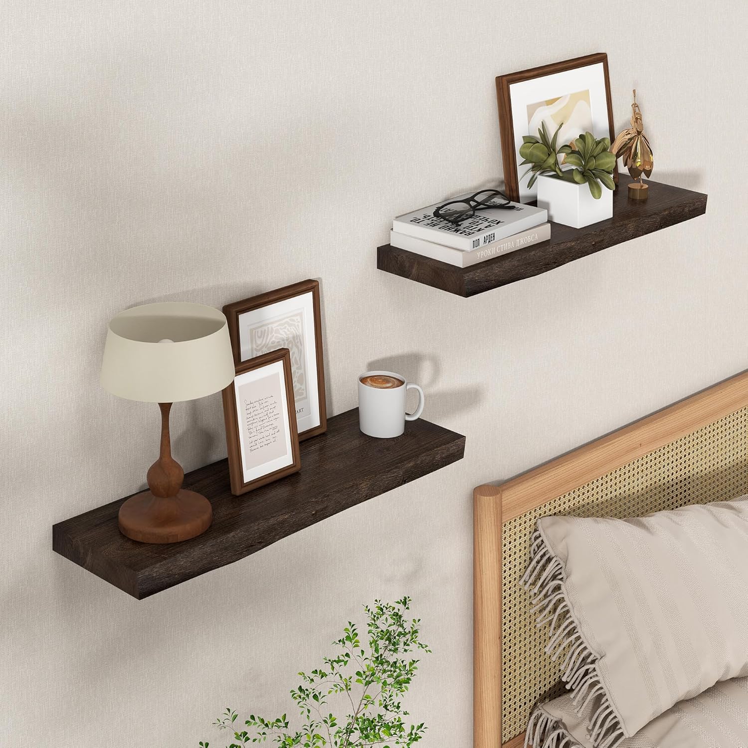 Axeman 24 inch Floating Shelves for Wall - 8'' D Live Edge Rustic Solid Elm Wood Floating Shelves