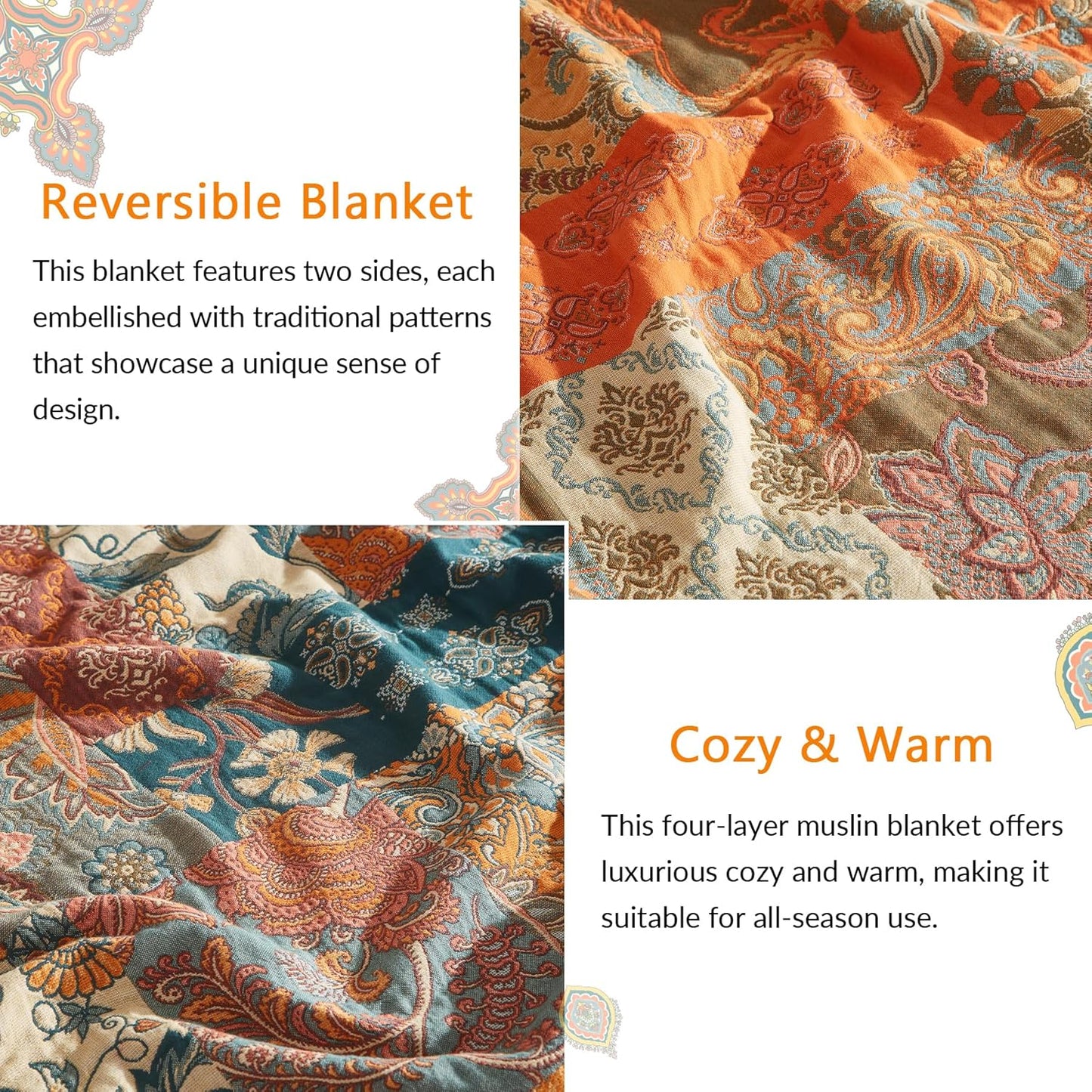 Boho Throw Blanket for Couch Sofa Bed, 100% Cotton Woven Quilt with Tassel 60”x80”, Super Soft