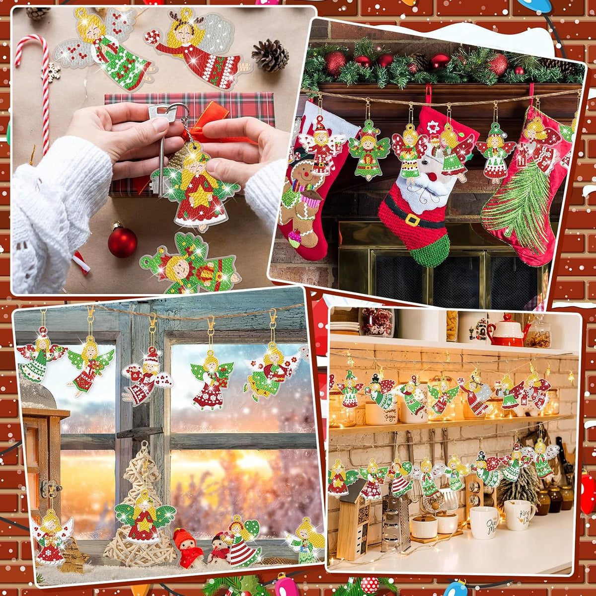 Tondiamo 20 Pcs Christmas Diamond Painting Keychain Kits 5D DIY Diamond Art Pendants Double Sided