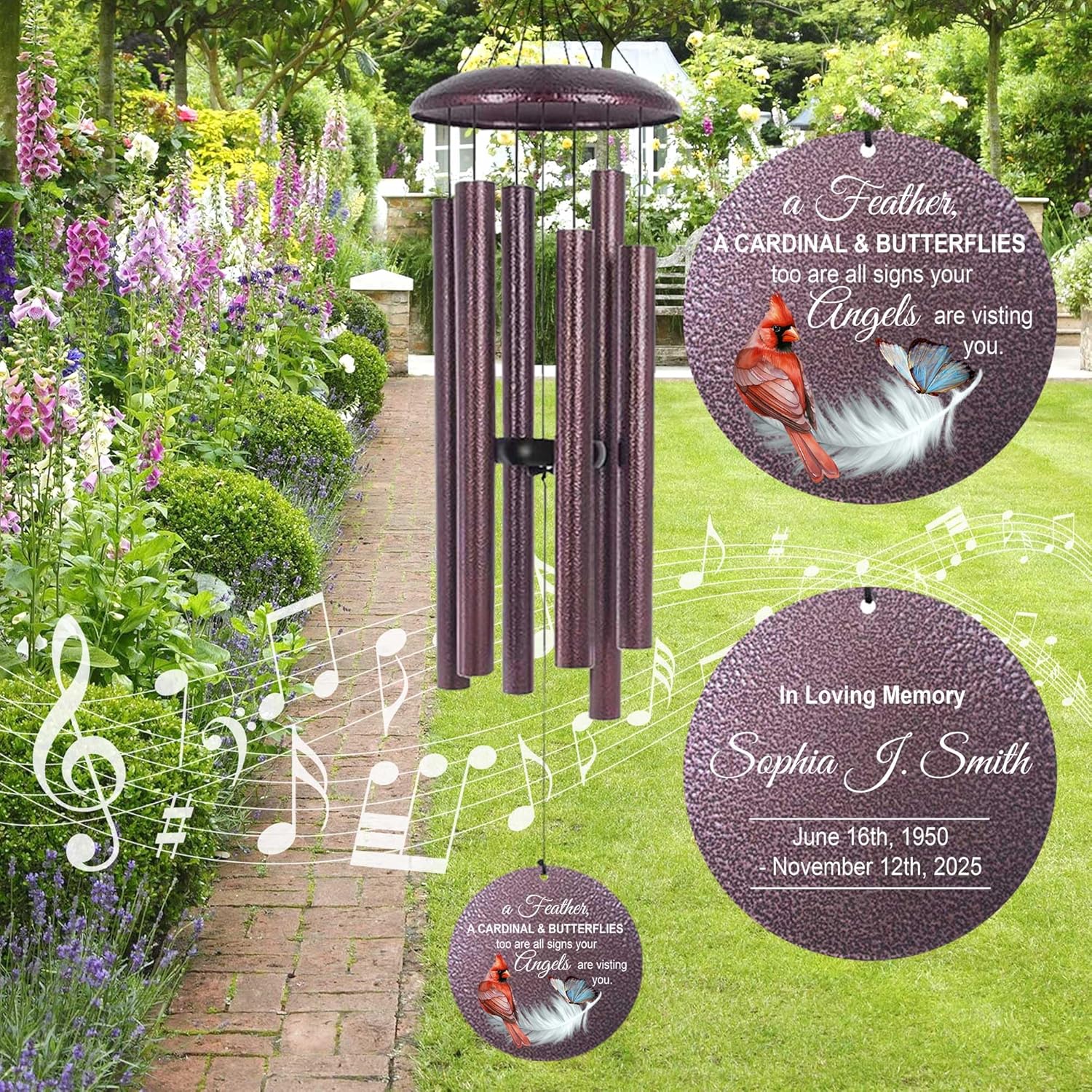 ASTARIN Custom Cardinal Wind Chimes for Loss of Lover Mom Dad, Butterfly Wind Chime Memorial