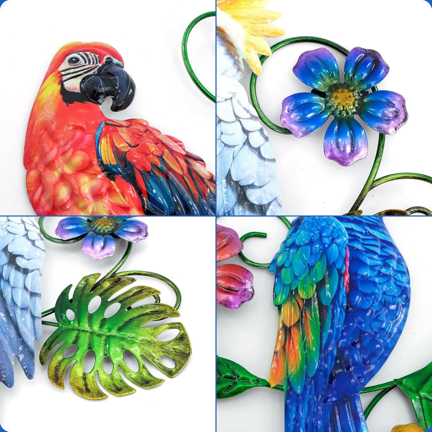J-Fly Metal Parrots Wall Decor Outdoor Decorations for Yard Garden Decor, Metal Wall Art Decor