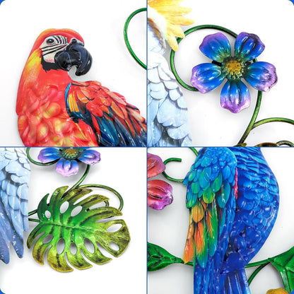 J-Fly Metal Parrots Wall Decor Outdoor Decorations for Yard Garden Decor, Metal Wall Art Decor