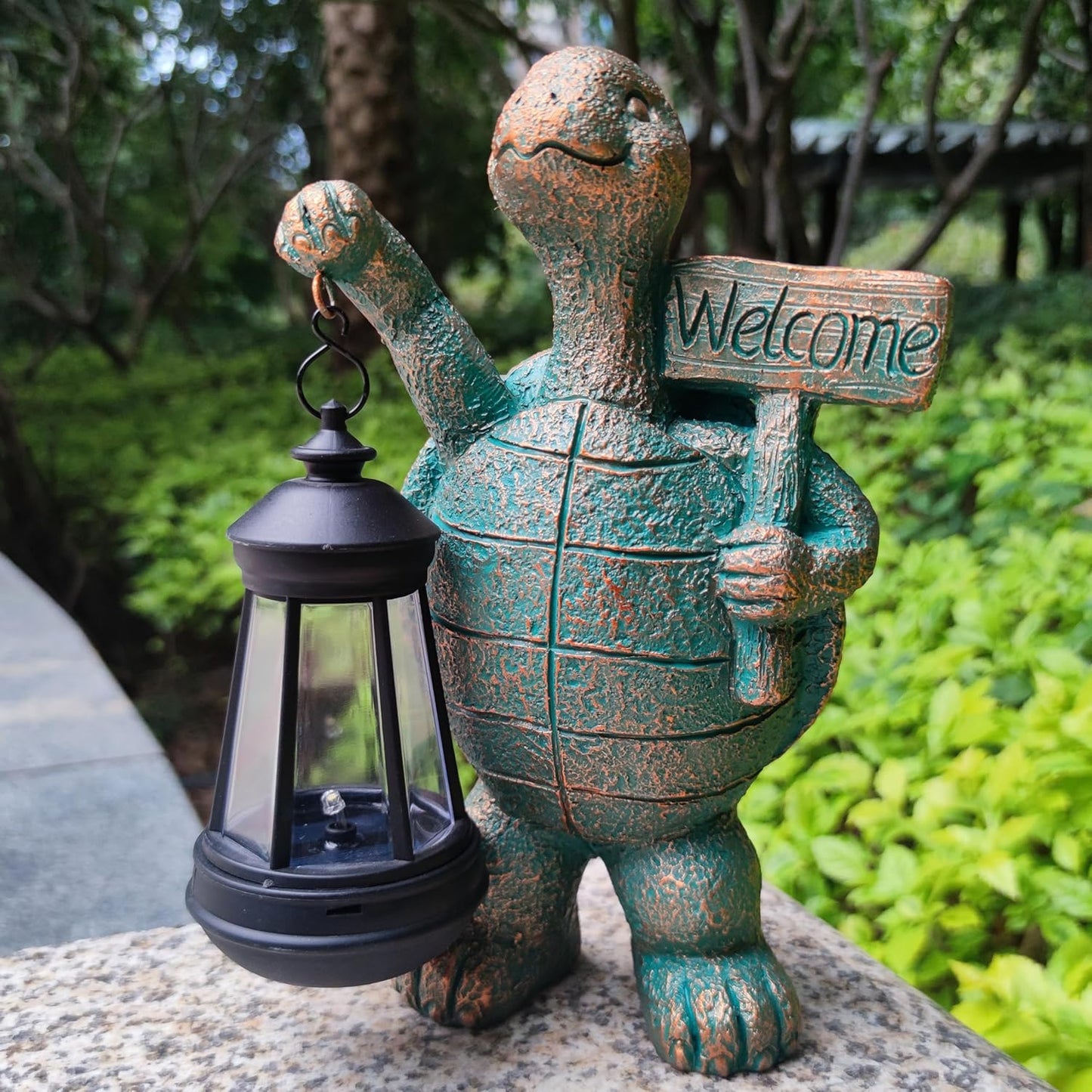 Turtle Garden Statue Outdoor Décor with Solar Lights Lantern,Turtle Solar Light Figurines Outside
