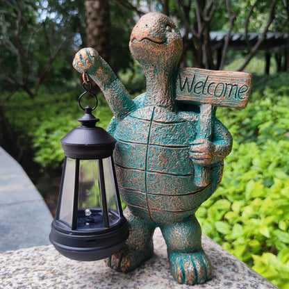 Turtle Garden Statue Outdoor Décor with Solar Lights Lantern,Turtle Solar Light Figurines Outside