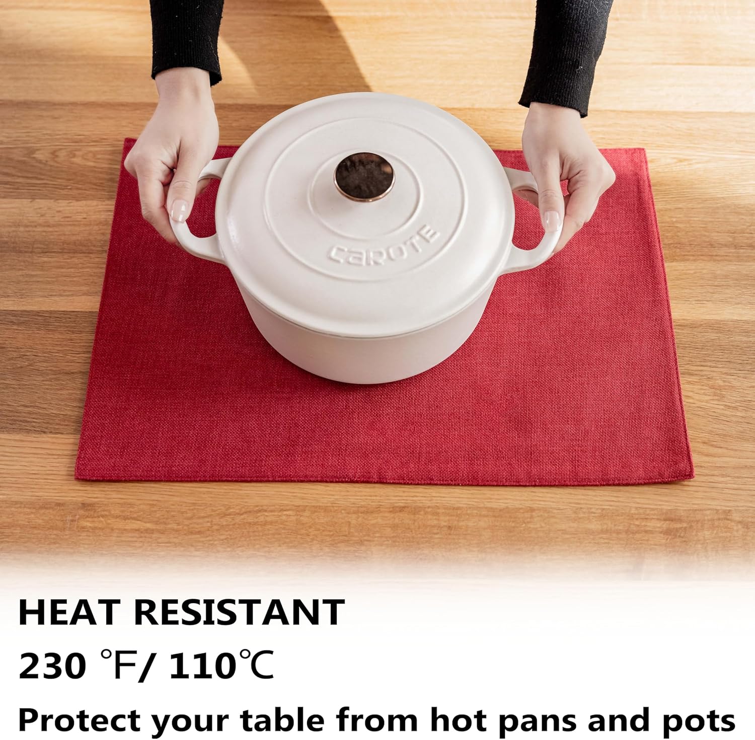 Demetex Christmas Placemats Set of 4 Heat Resistant Red Linen Place Mats Wipeable Cloth Placemats