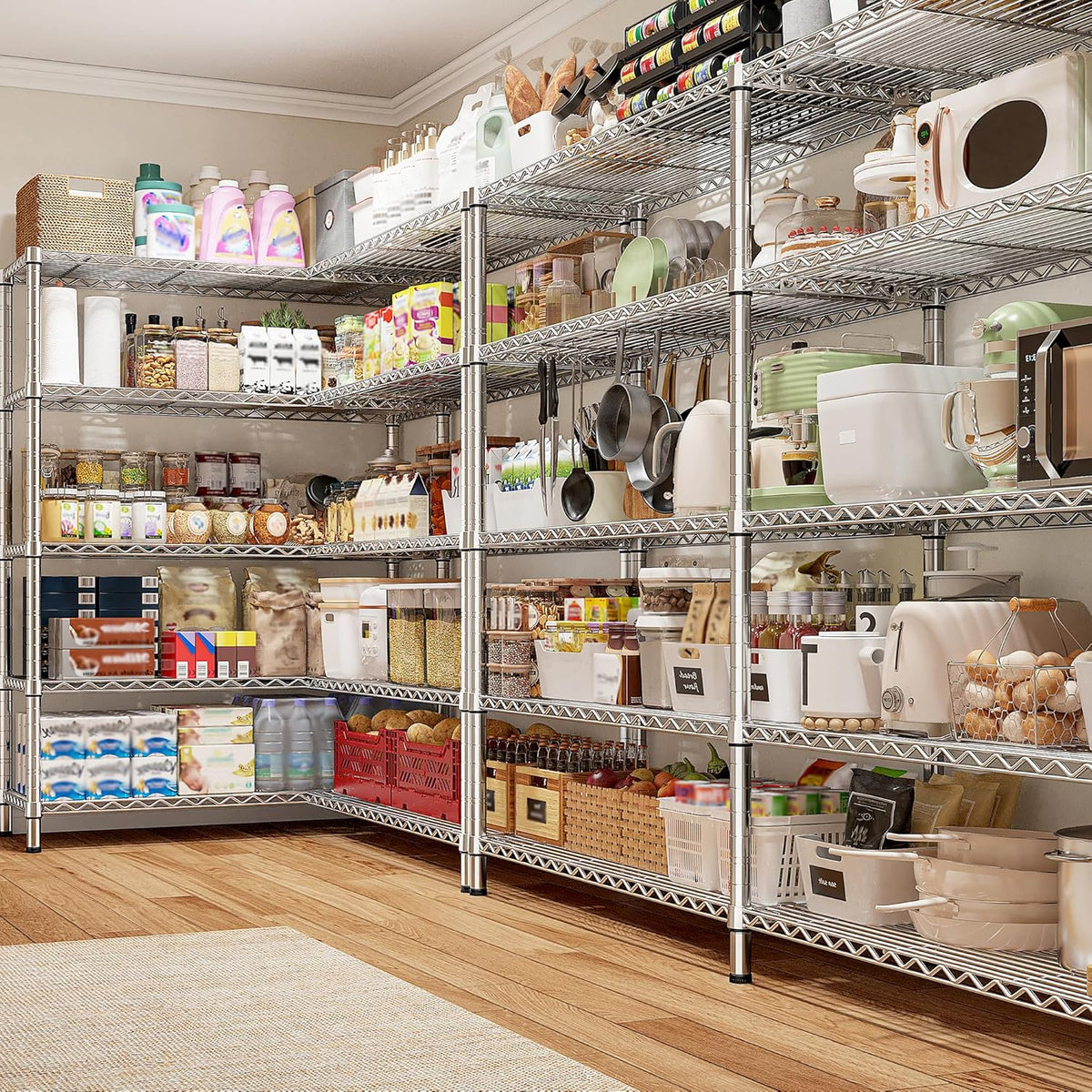 REIBII 70" W Wire Shelving Load 1500LBS, Metal Shelving 5-Tier Storage Shelves Metal Shelves for