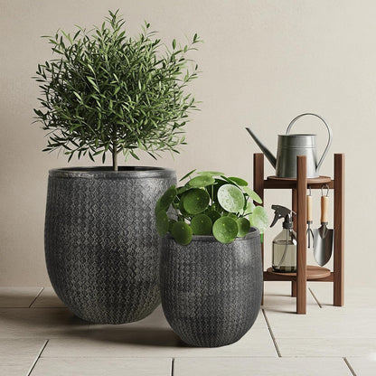Worth Garden Large Round Planters Set of 2 (14.5"x17.5" & 12" x15“) - Lightweight Magnesium Oxide