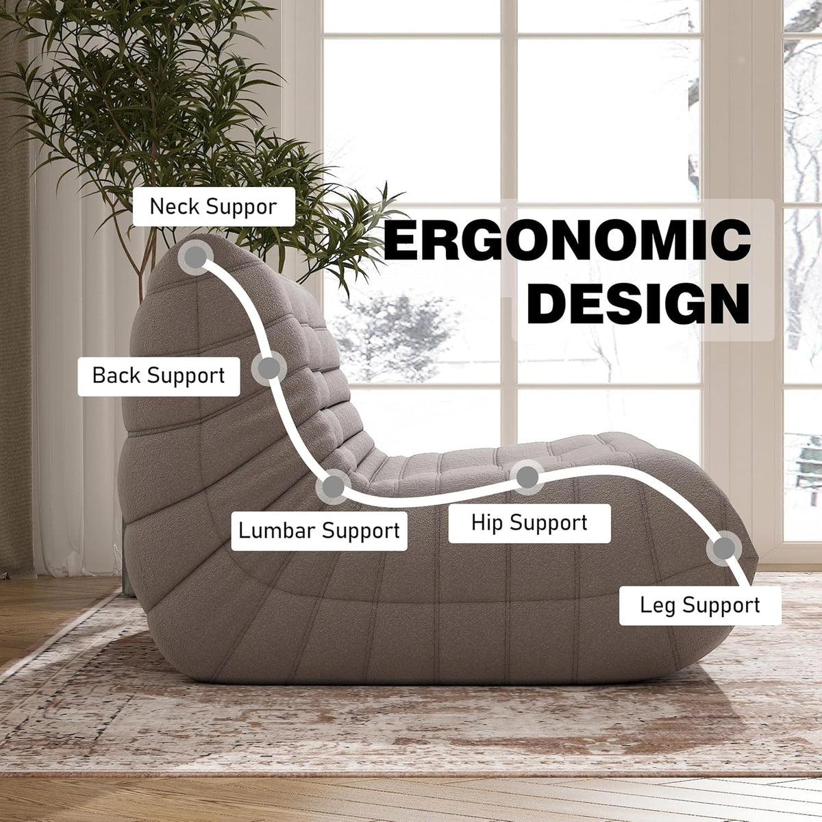 Bean Bag Chair for Adults, Oversized Loveseat Fireside Chair Comfy Lazy Floor Sofa, 2 Seater Lazy