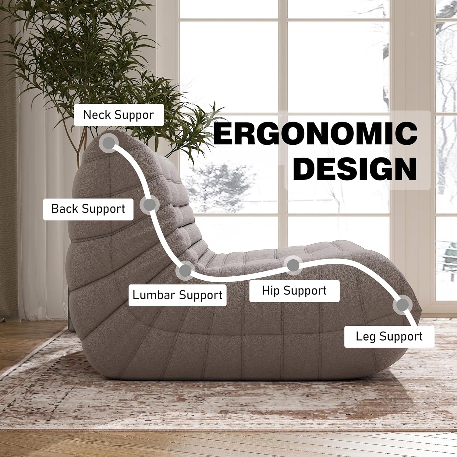 Bean Bag Chair for Adults, Oversized Loveseat Fireside Chair Comfy Lazy Floor Sofa, 2 Seater Lazy