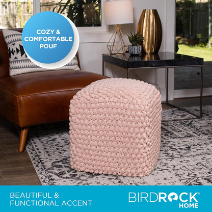 BIRDROCK HOME Buds Pouf Foot Stool Ottoman - Knit Bean Bag Floor Chair - Cotton Braided Cord