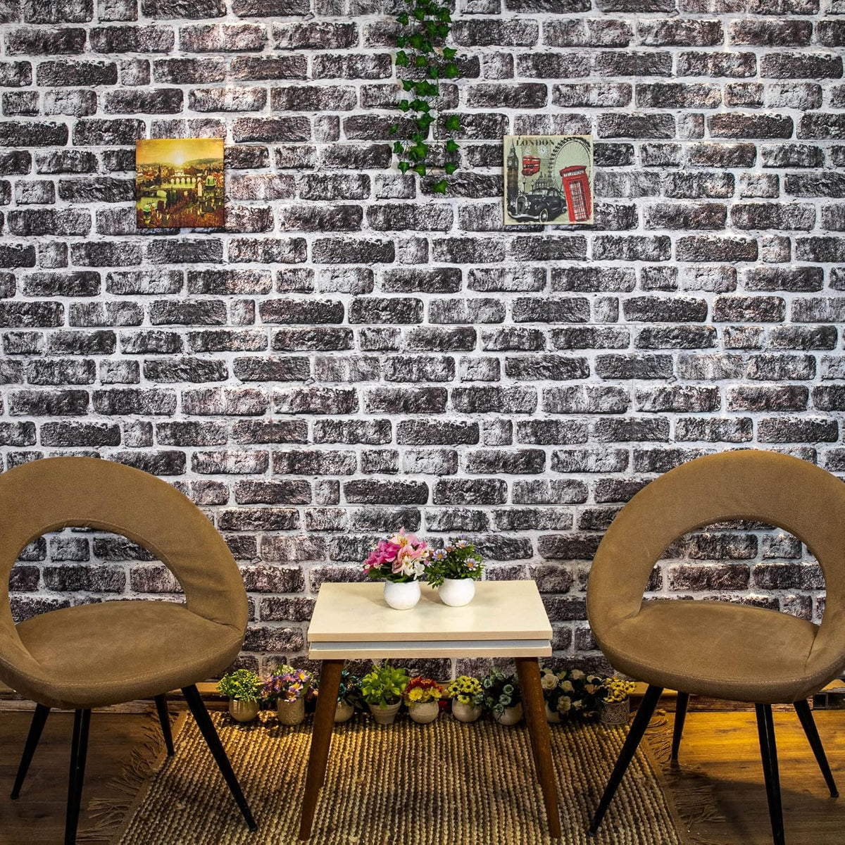 Dundee Deco 3D Wall Panels Faux Brick - Cladding, Charcoal White Stone Look Wall Paneling