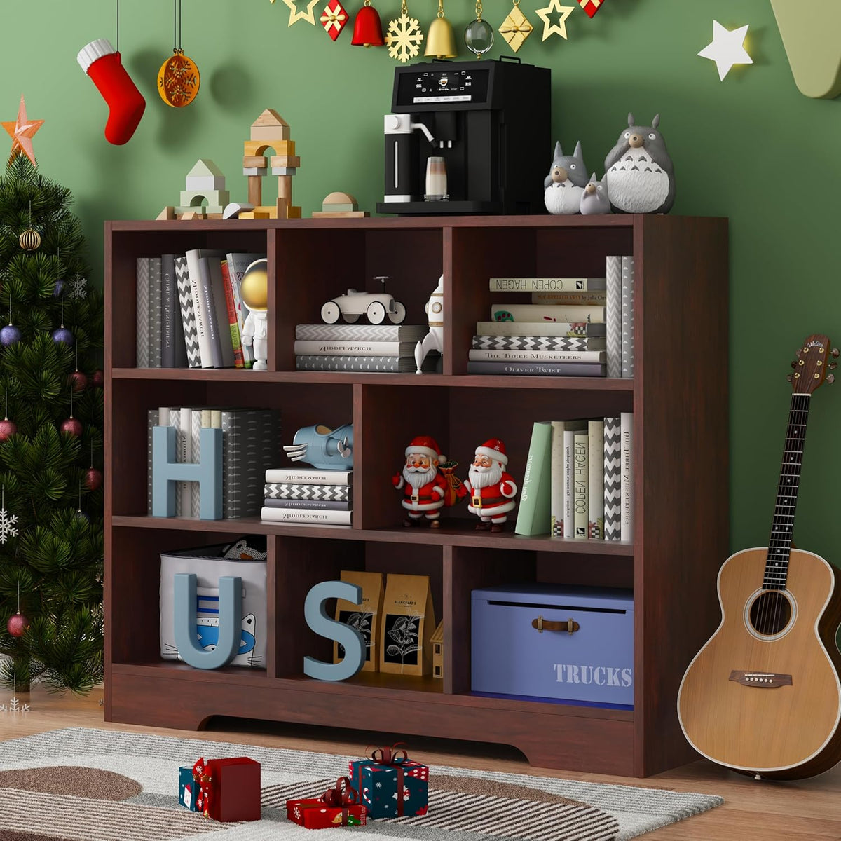 Book Shelf Set of 2, 8 Cubes Storage Organizer, 3-Tier Open Shelf Wooden Bookcase, Freestanding