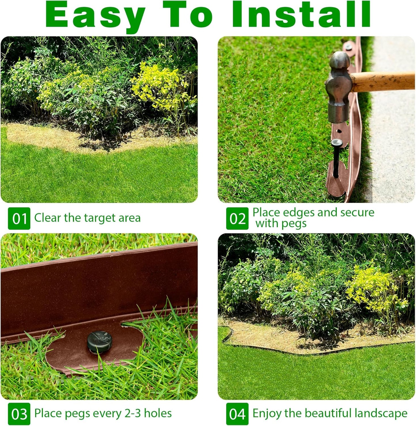 Landscape Edging Border 100 FT 4 Inch Tall with 180 Spikes, Plastic Edging for Landscaping, Garden