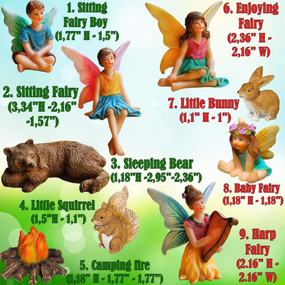 Mood Lab Fairy Garden - Miniature Fairies Figurines Accessories - Camping Kit of 9 pcs - Set for