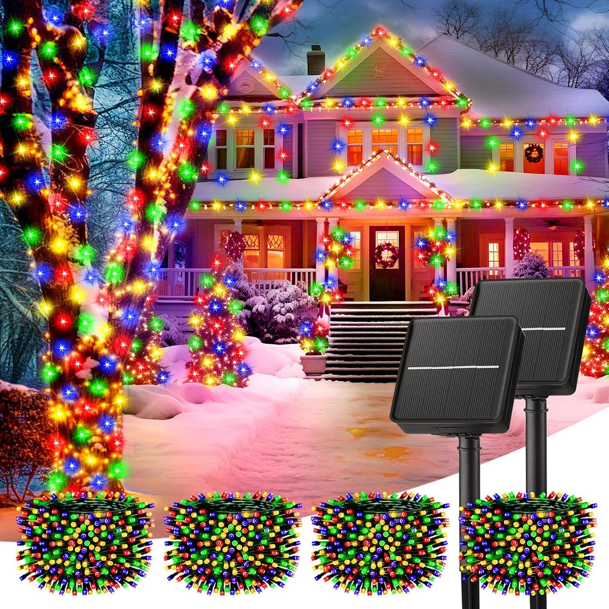 Minetom Solar String Lights for Outside, 4 Pack Total 160FT 400 LED Solar Christmas Lights Outdoor