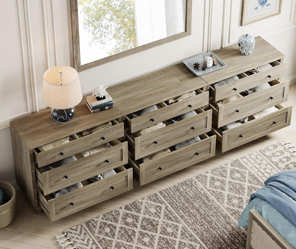 WAMPAT Dresser for Bedroom with 9 Drawers, Kids Dressers with Wide Chest of Drawers, Modern Wooden