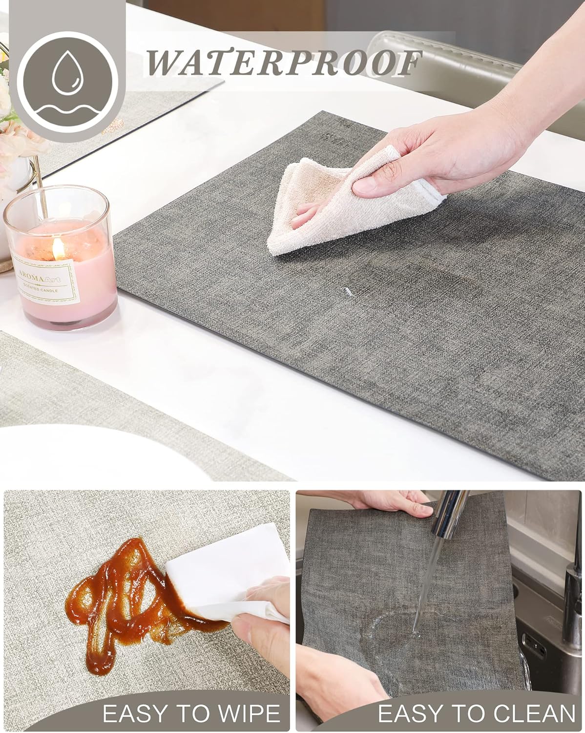 SUEH DESIGN Leather Placemats Set of 6 Reversible Table Mats Heat Resistant Waterproof No-Slip