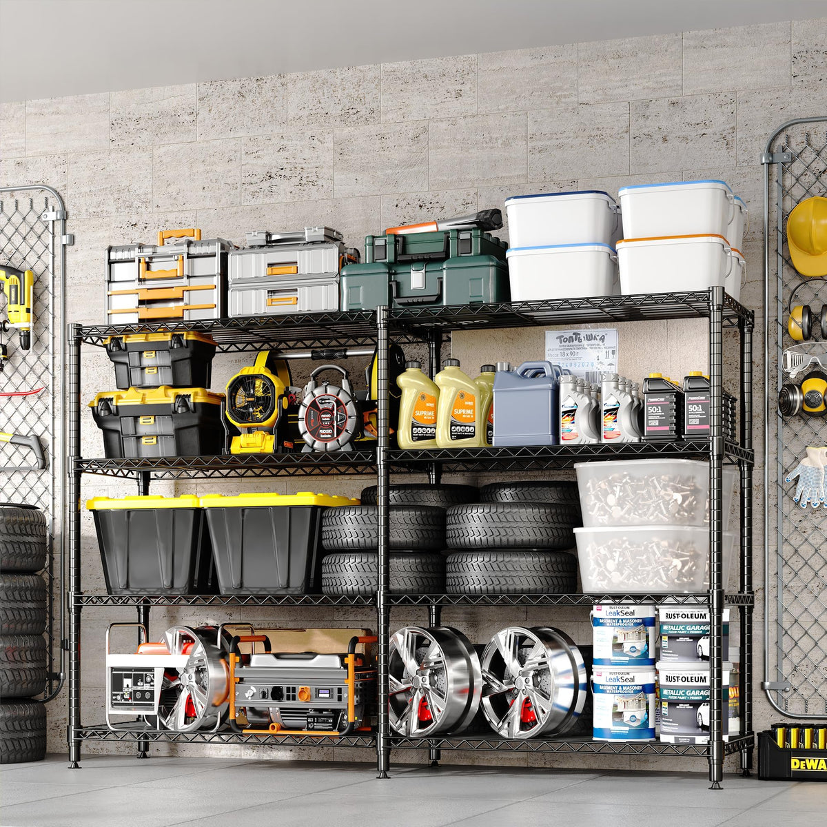 MilleLoom 4-Tier Metal Shelving Unit, Heavy Duty Storage Shelves Adjustable Garage Shelf, Easy