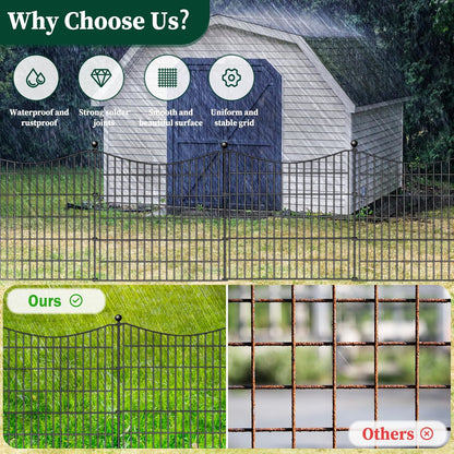 15 Panels Decorative Garden Fence with Gate, 32 in(H) X 35.4 ft(L) No Dig Dog Fence Animal Barrier
