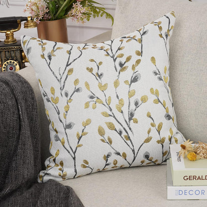 YOUR SMILE Classical Embroidery Jacquard Yellow/Gold Square Decorative Throw Pillow Case Cushion
