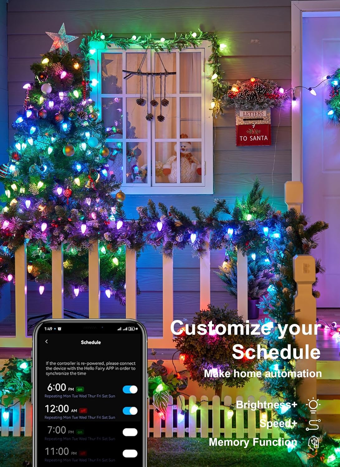 Brightown Smart C9 Christmas Lights Outdoor, 150 LED Christmas Color Changing Fairy Lights App