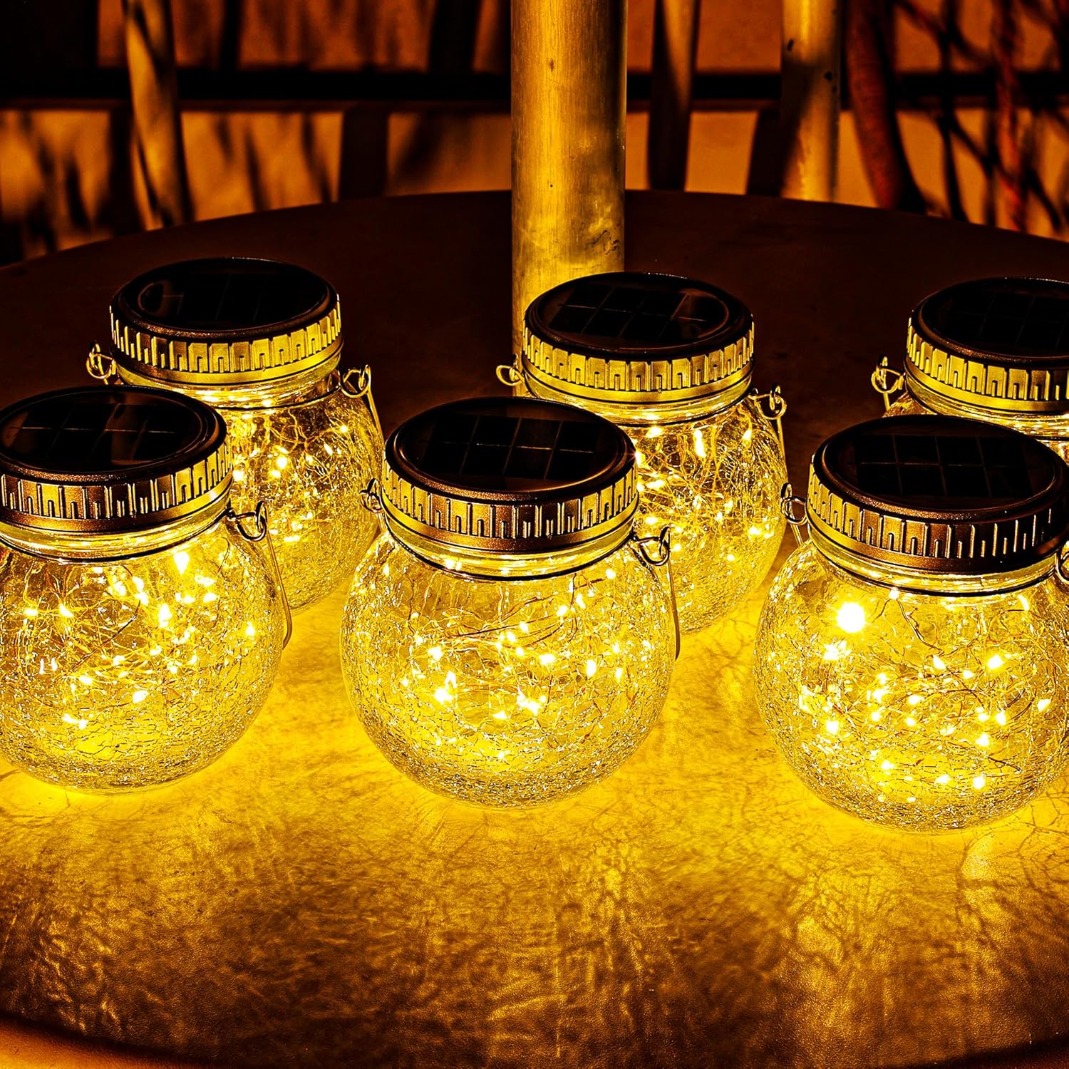 Cooo 2 Pack Crackle Glass Solar Lantern with 30 LED Firefly Lights– Waterproof Outdoor Hanging Lamp
